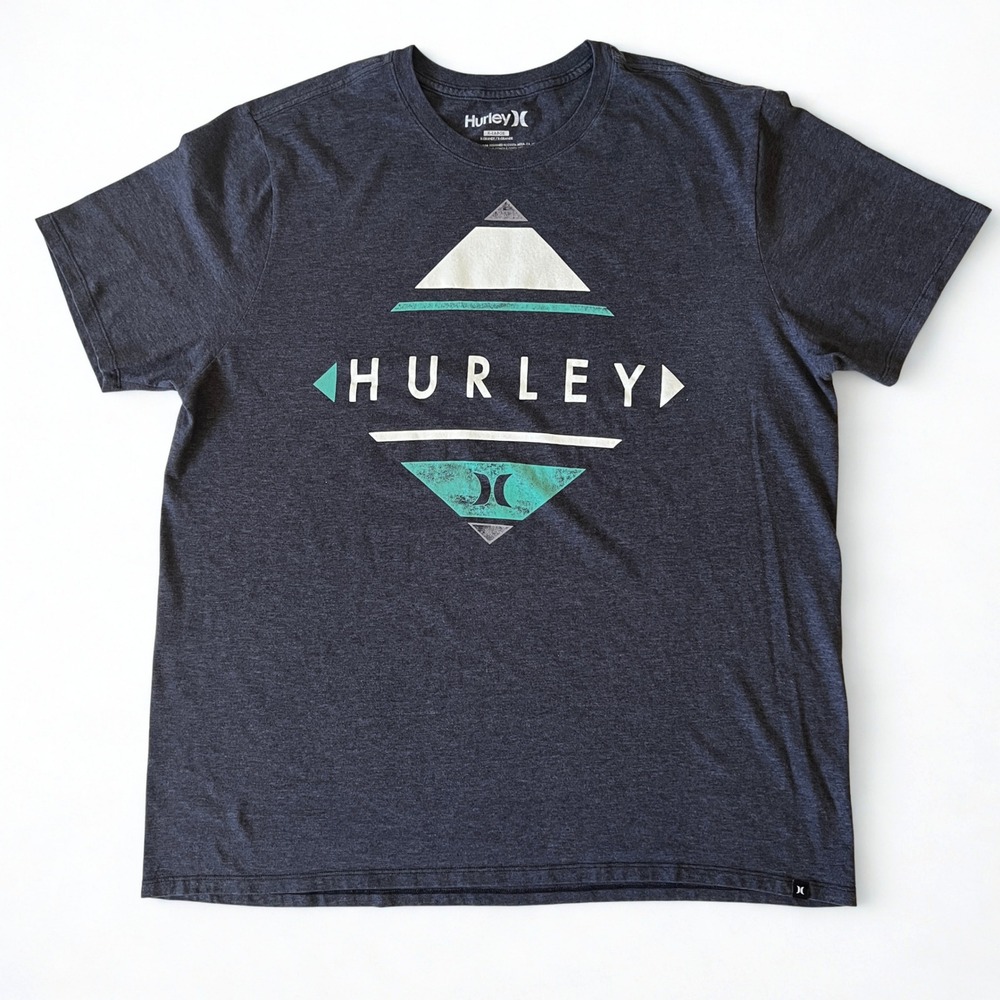 Hurley Mens XL Gray Geometric Logo Graphic T-Shirt Surf Skate Short Sleeve